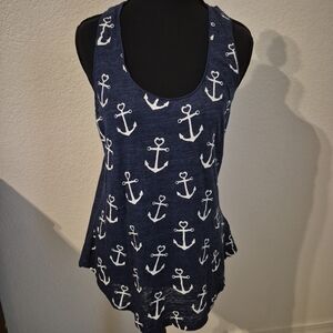 Eyeshadow Navy Anchor Pattern Tank Top